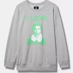 Torrid Sweatshirt 1X 2X ELF "I Love Christmas" Grey Pullover Fleece Top Plus NWT